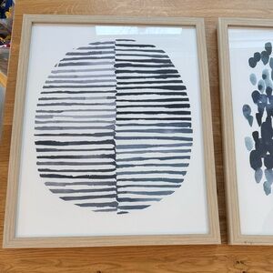Set of 2 Modern Abstract Blue and Gray framed Art Prints